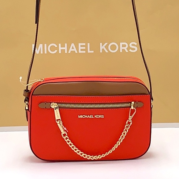 MICHAEL KORS LARGE EAST WEST ZIP CHAIN XBODY DARK SANGRIA / BROWN COLOR - Picture 8 of 15